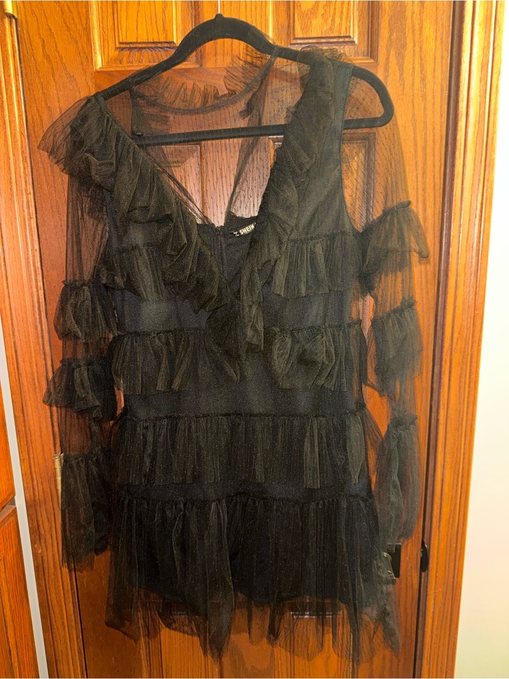 SHEIN Black Sheer Ruffle Mesh Dress